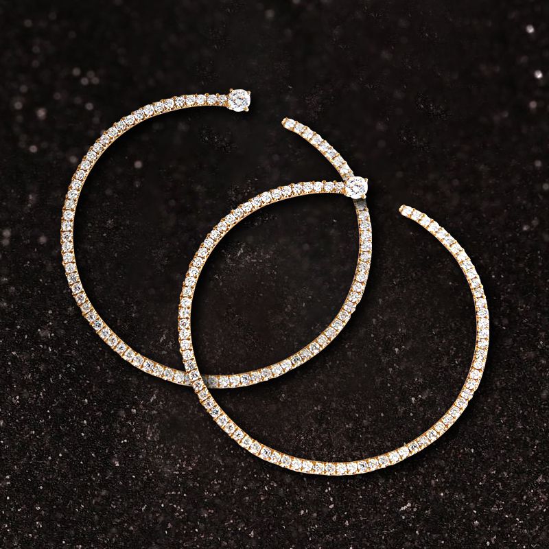 Golden Round Cut White Sapphire Hoop Earrings