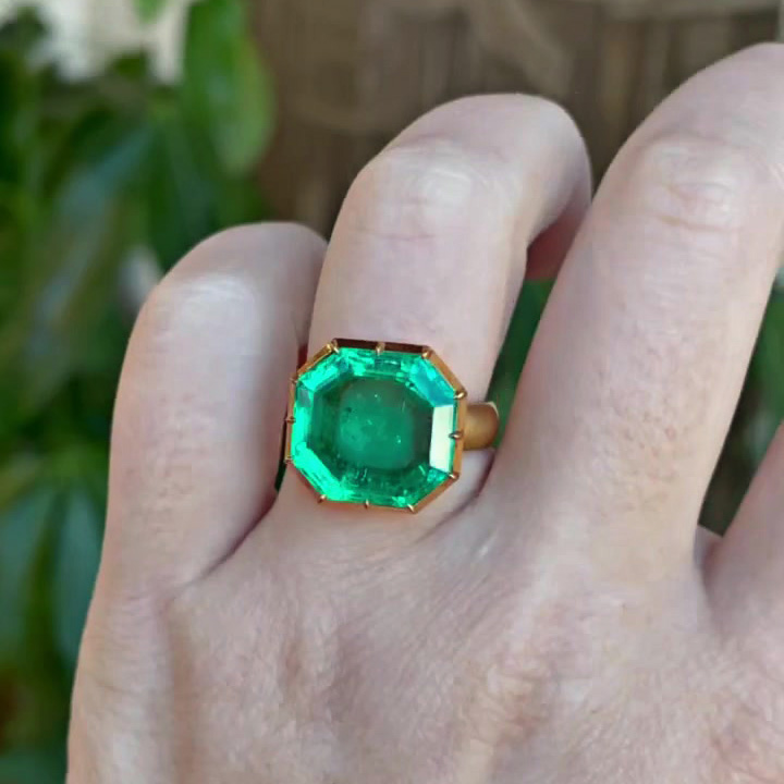 7ct Octagon Cut Emerald Sapphire Engagement Ring