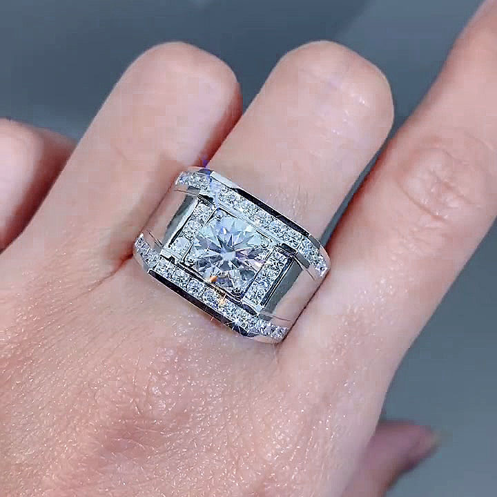 4ct Round Cut White Sapphire Men's Engagement Ring