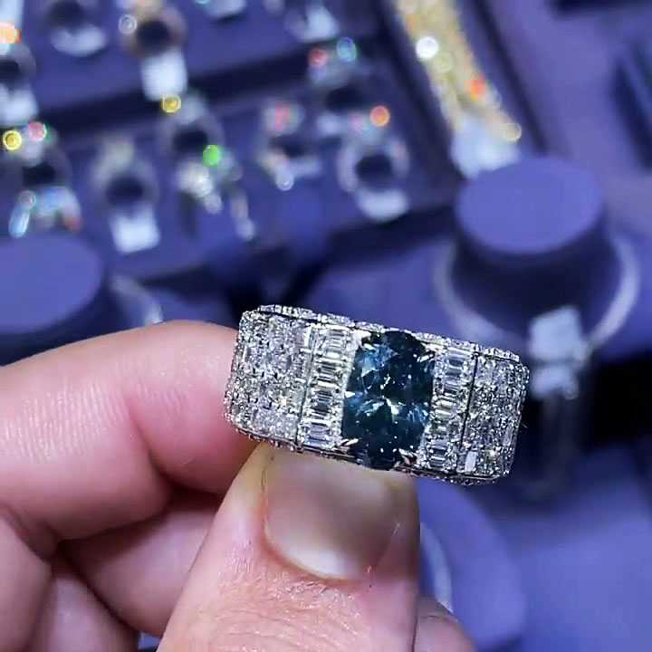 5ct Oval Cut Blue Sapphire Men's Engagement Ring