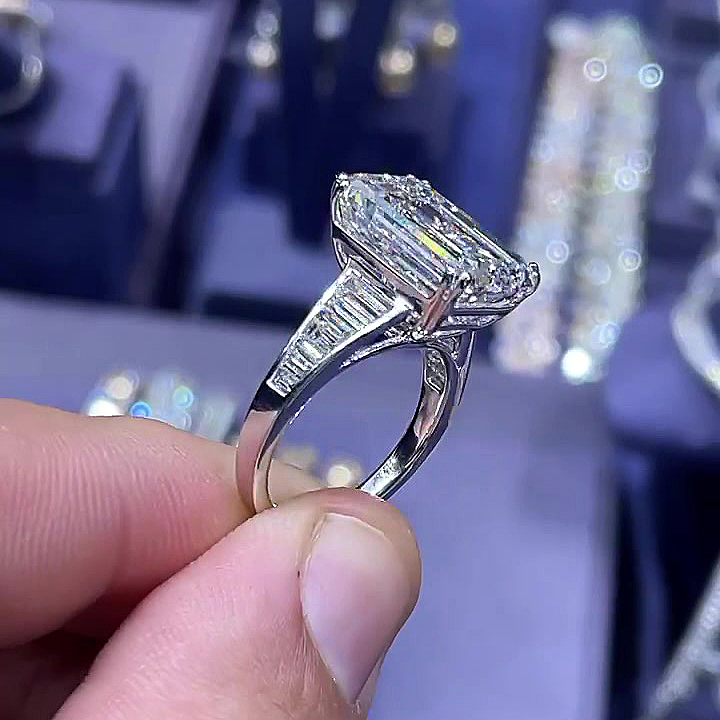 5ct Emerald Cut White Sapphire Engagement Ring