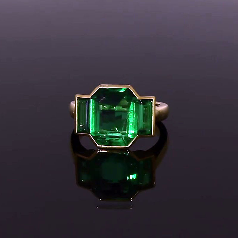 7ct Three-Stone Emerald Cut Emerald Sapphire Engagement Ring