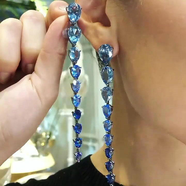 Fashion Pear Cut Sapphire Drop Earrings