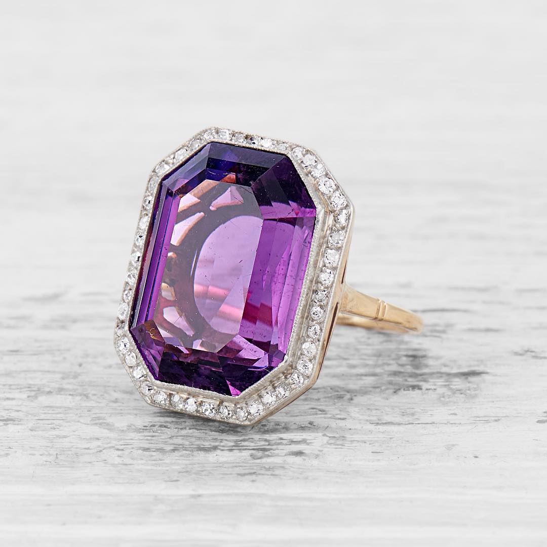 7ct Art Deco Emerald Cut Amethyst Sapphire Engagement Ring