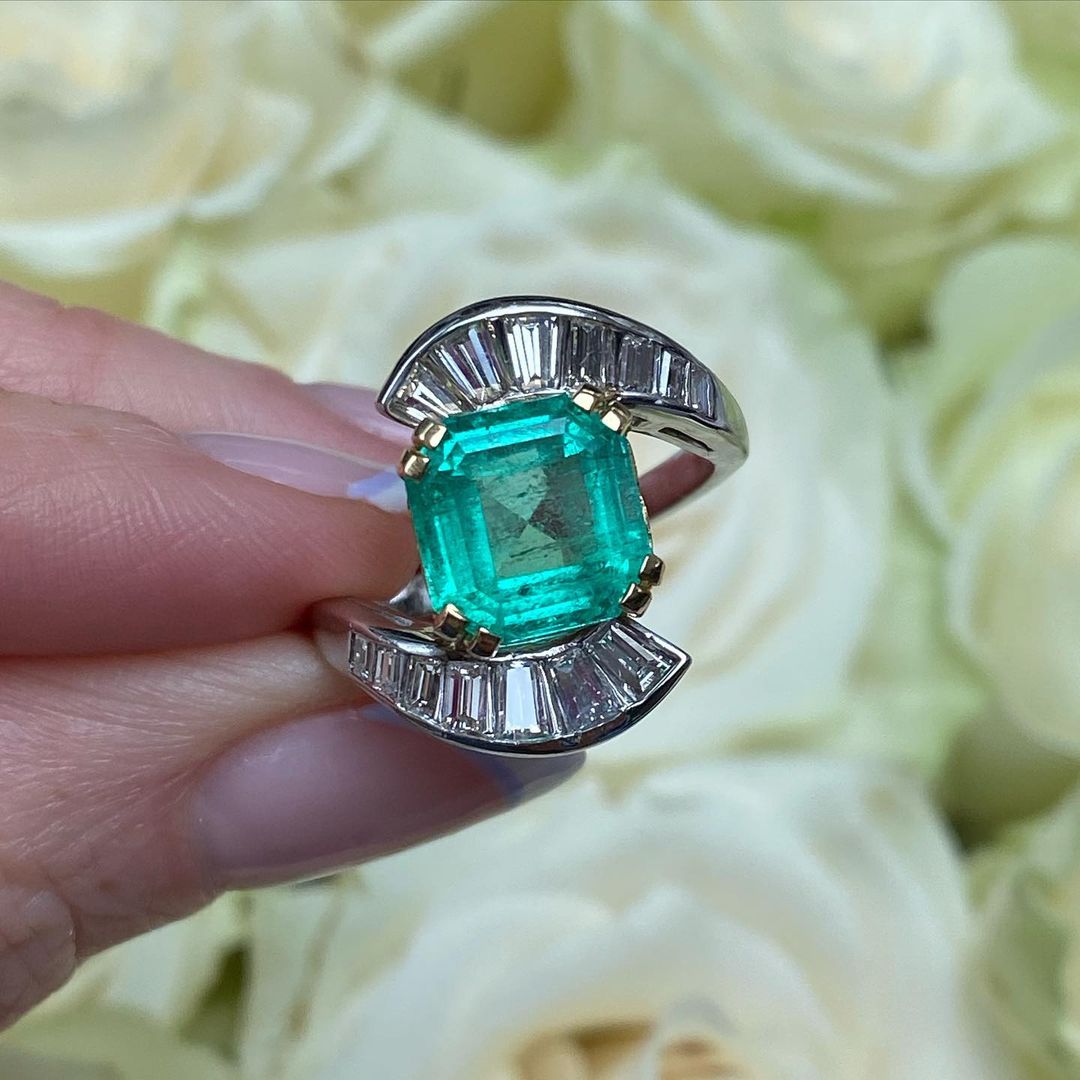 4ct Asscher Cut Emerald Sapphire Engagement Ring