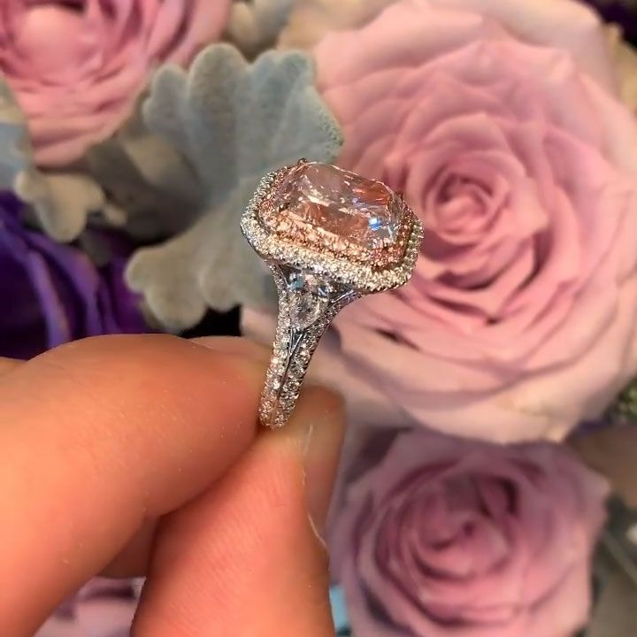 4ct Radiant Cut Pink Flower Style Engagement Ring