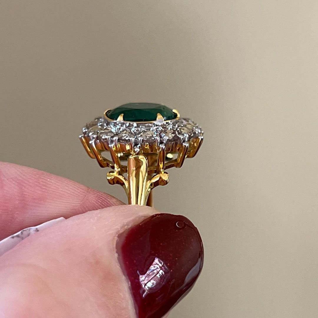 4ct Halo Oval Cut Emerald Sapphire Engagement Ring