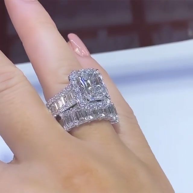 4ct Radiant Cut White Sapphire Wedding Ring Set