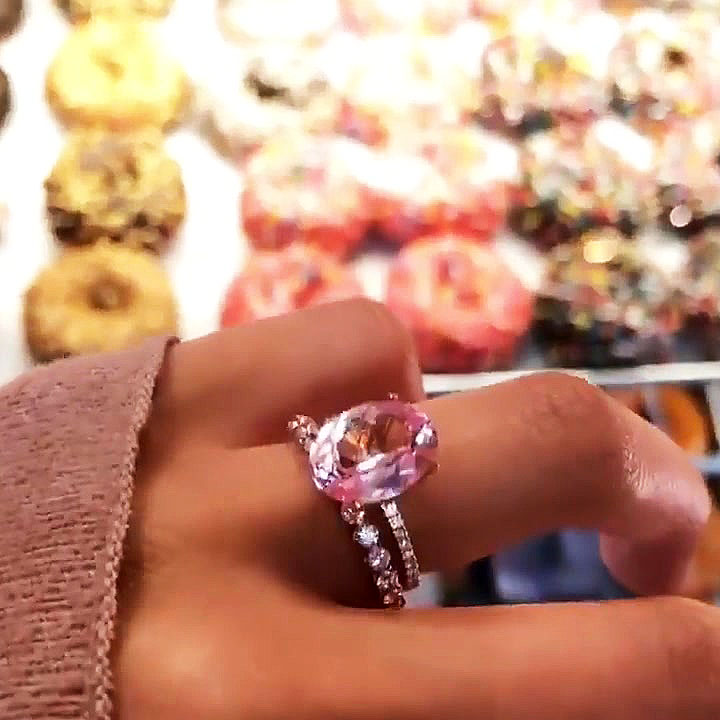 3ct Oval Cut Pink Sapphire Wedding Set