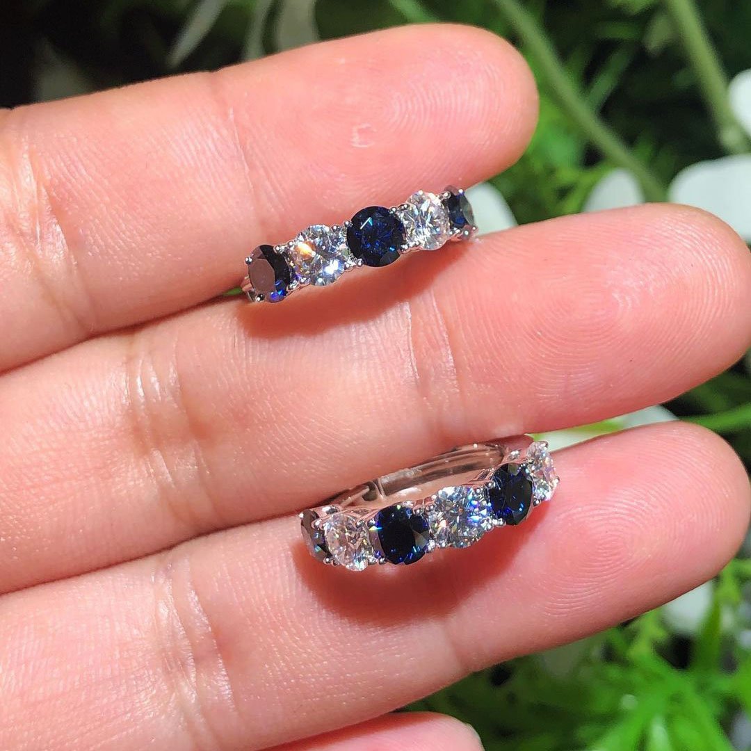 Round Cut Blue Sapphire Hoop Earrings