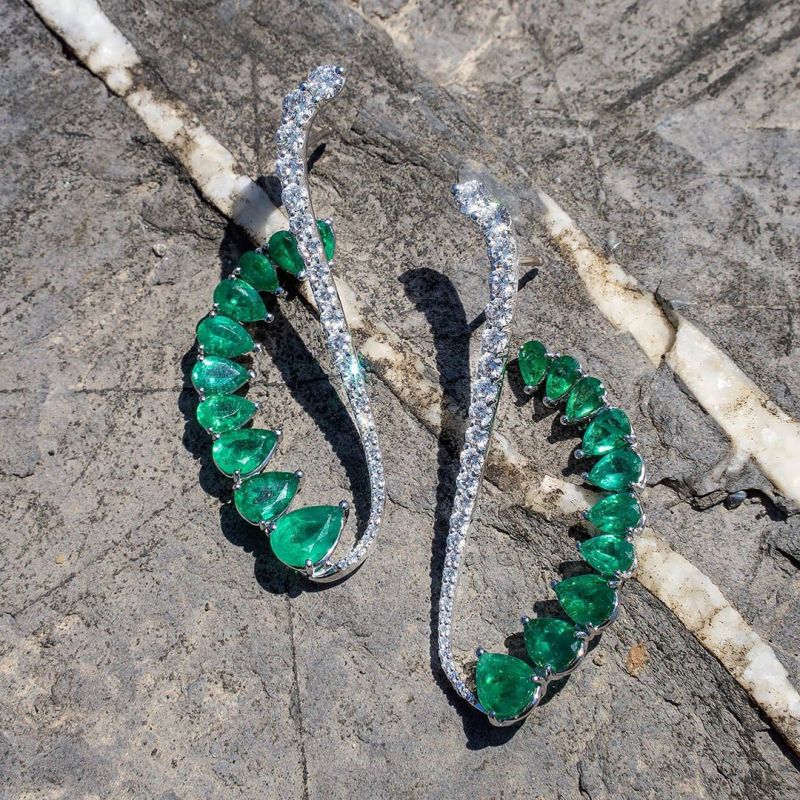 10ct Emerald Pear Cut Cuff Earrings