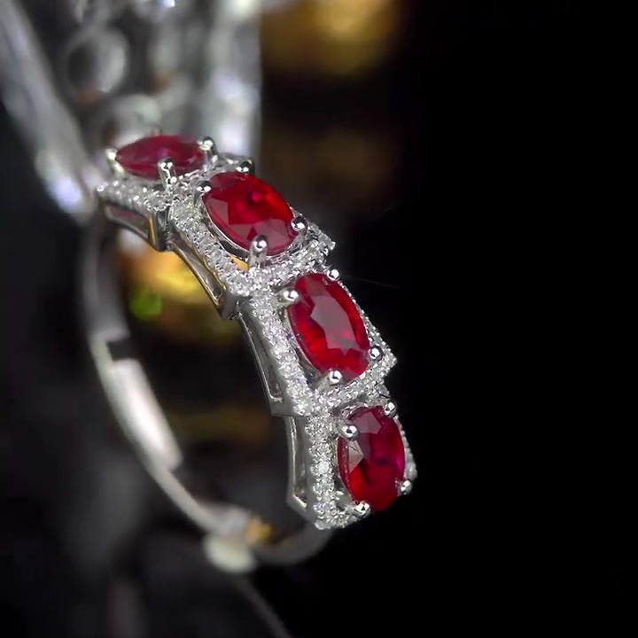 4.35ct Unique Oval Cut Ruby Sapphire Half Eternity Ring