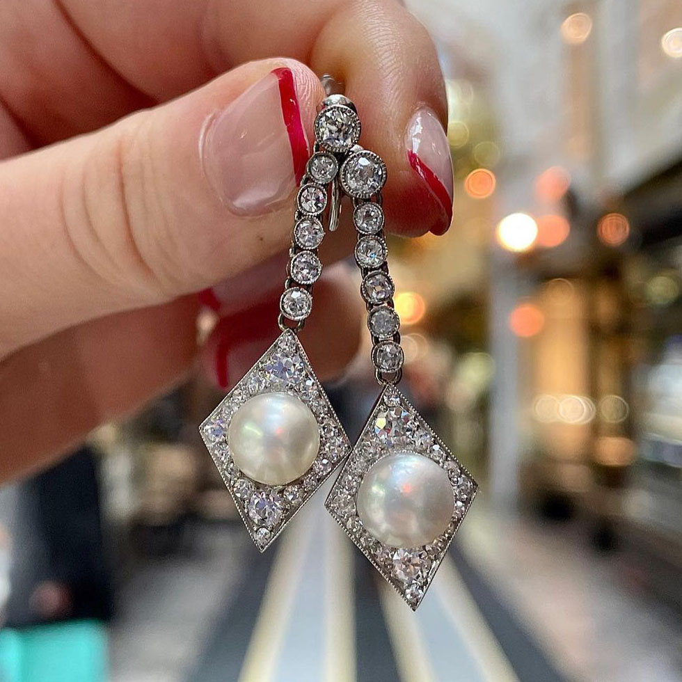 Round Cut White Sapphire Drop Earrings with Pearls