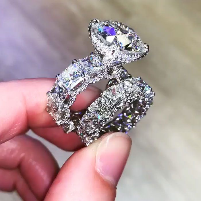 4ct Round Cut White Sapphire Wedding Ring Set