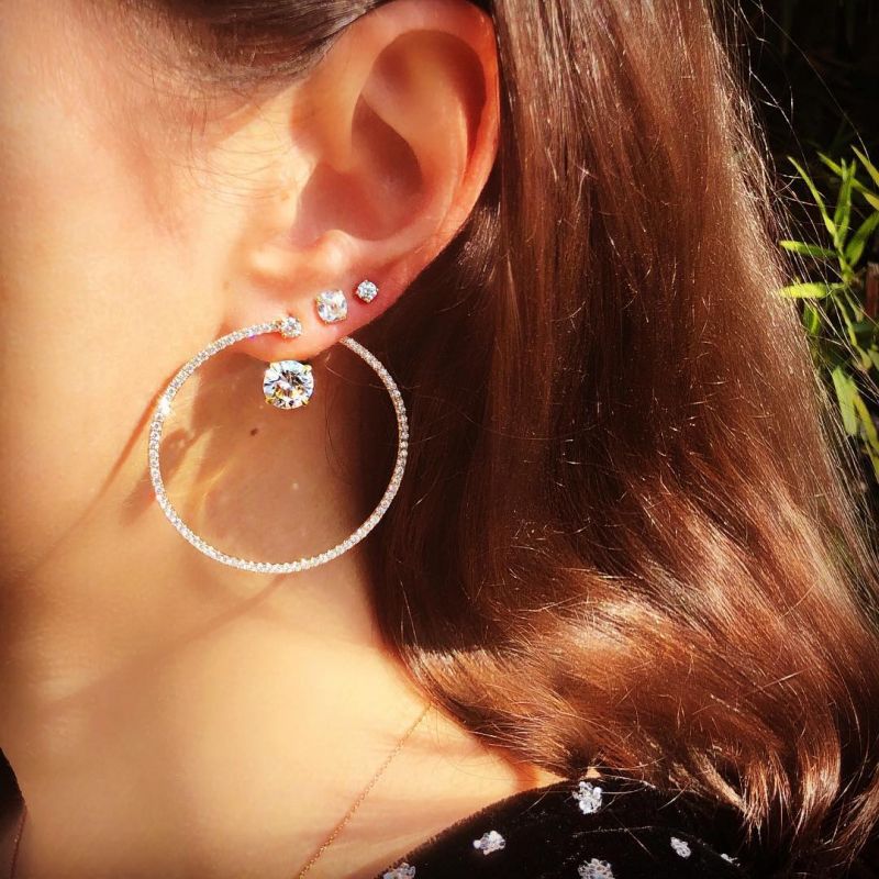 Golden Round Cut White Sapphire Hoop Earrings