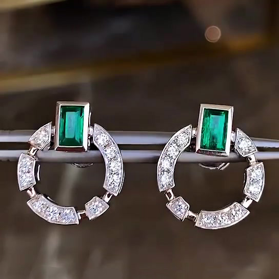 Baguette Cut Emerald Sapphire Hoop Earrings