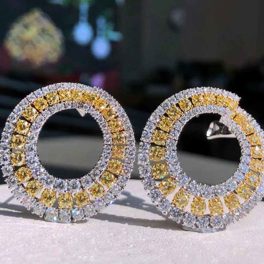 Round Cut Yellow Sapphire Hoop Earrings