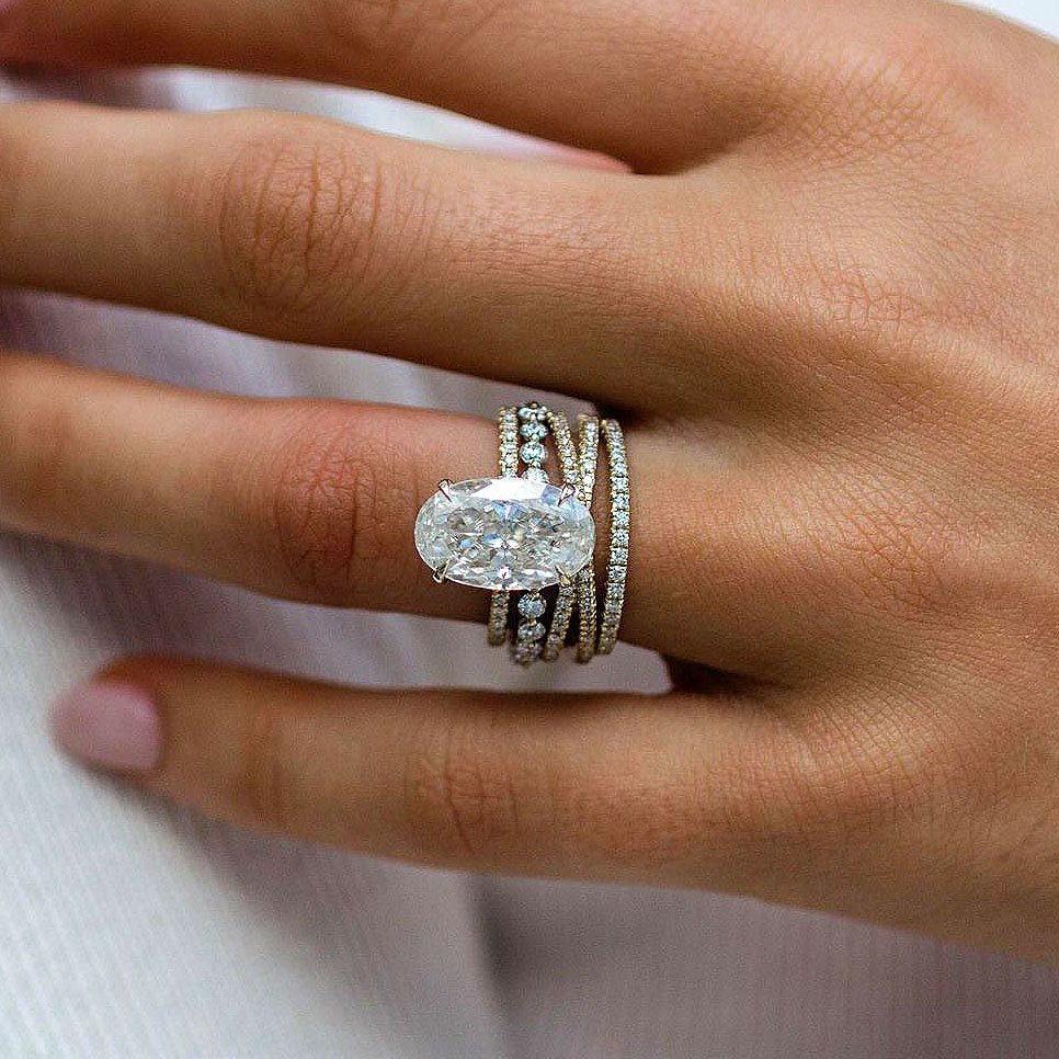 3ct Oval Cut White Sapphire Wedding Set/4pcs
