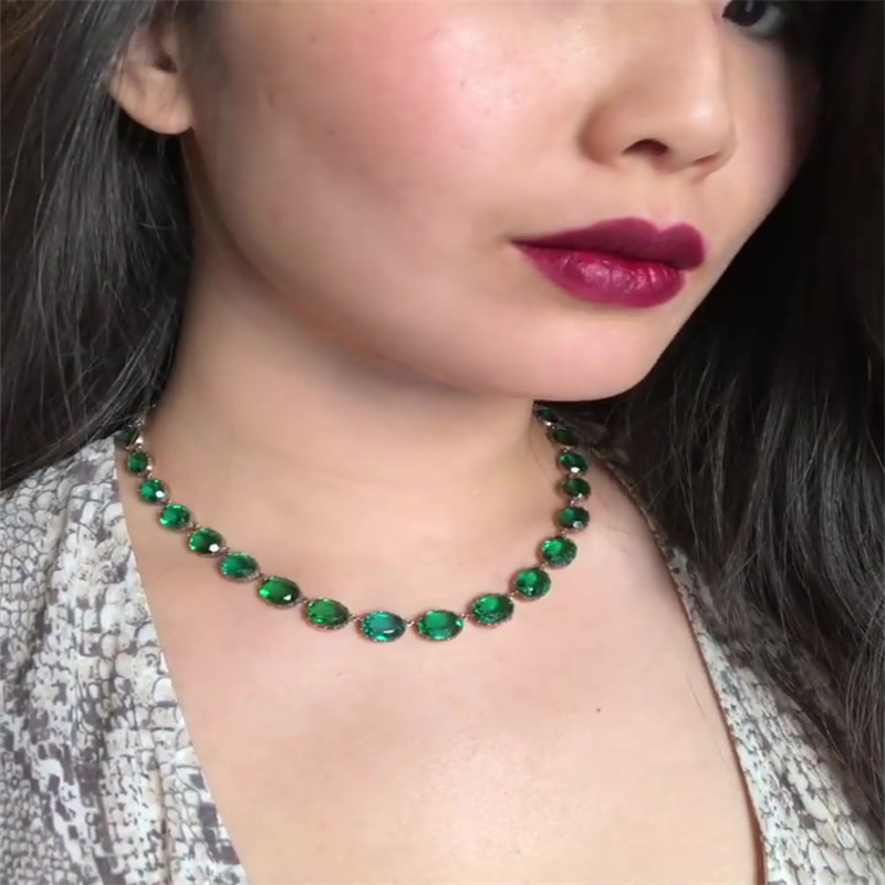 Round Cut Emerald Sapphire Necklace