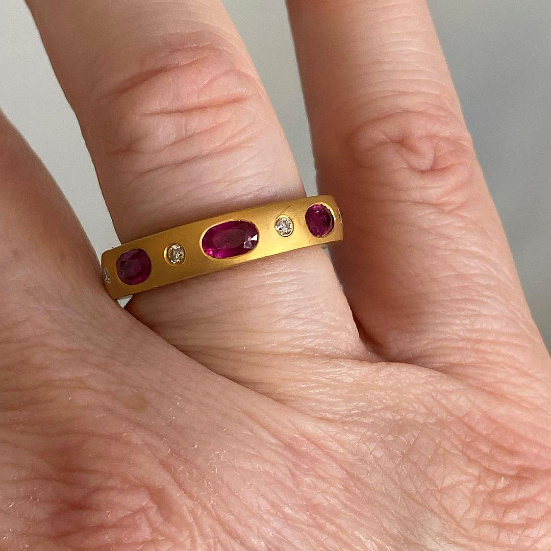 3ct Bezel Setting Oval Cut Ruby Sapphire Eternity Ring