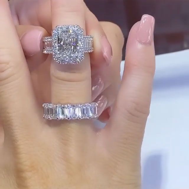 4ct Radiant Cut White Sapphire Wedding Ring Set