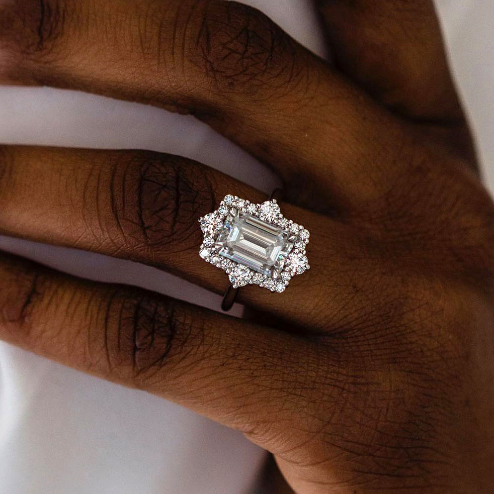 3ct Emerald Cut White Sapphire Engagement Ring