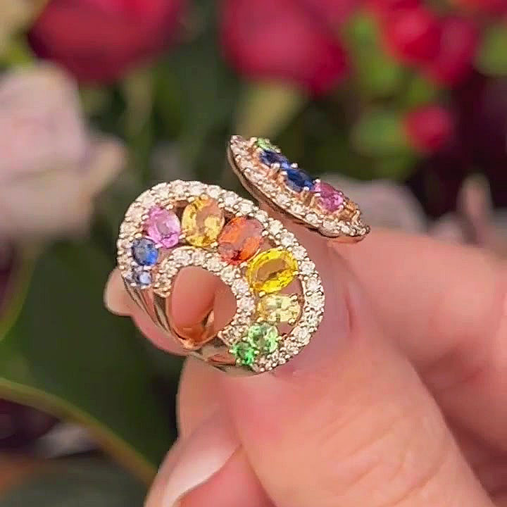 6.25ct Oval Cut Rainbow Sapphire Cocktail Ring