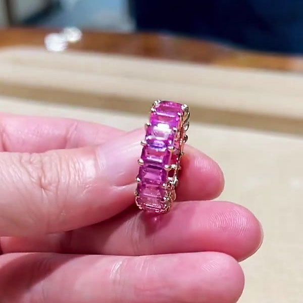 5.25ct Emerald Cut Pink Sapphire Eternity Ring