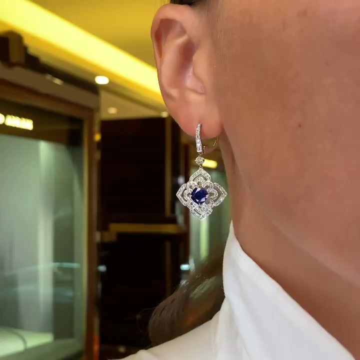 Round Cut Purple Sapphire Drop Earrings