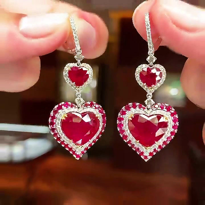 Heart Cut Ruby Sapphire Drop Earrings