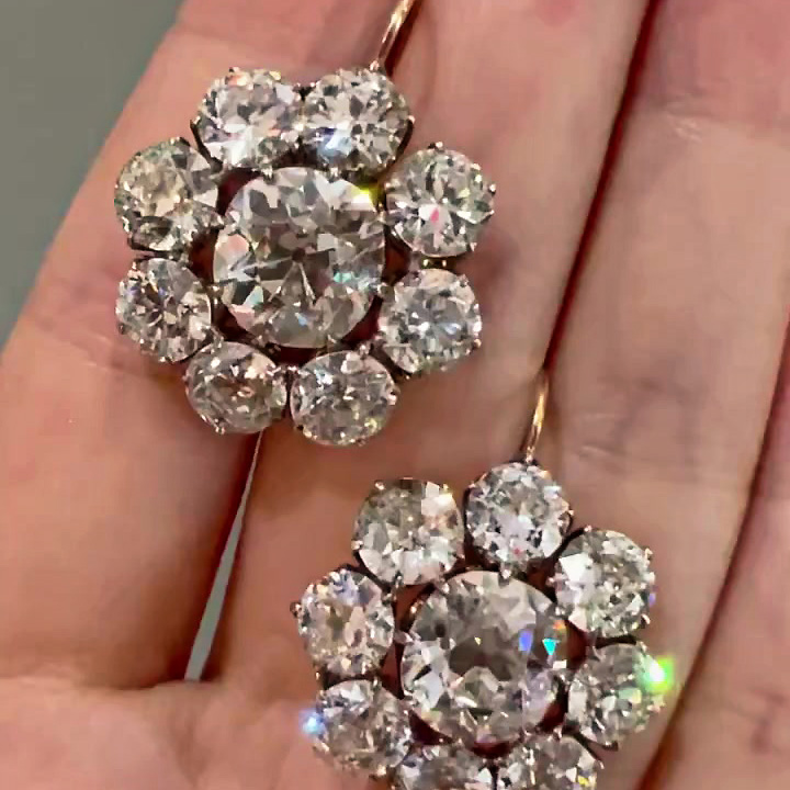 Flower Design Round Cut White Sapphire Drop Earrings