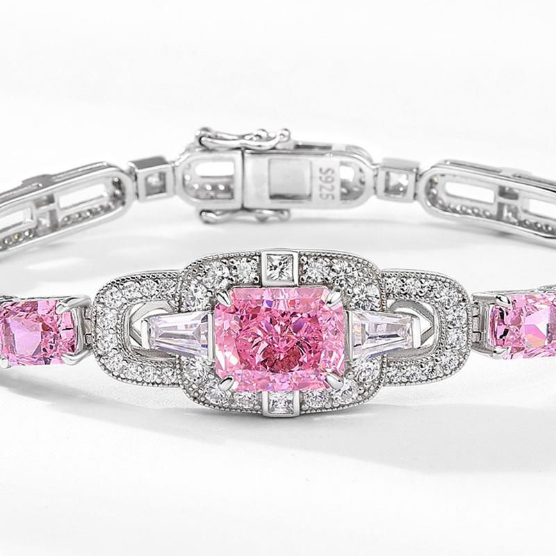 Art Deco Emerald Cut Pink Sapphire Bracelet