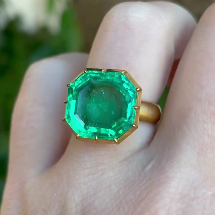 7ct Octagon Cut Emerald Sapphire Engagement Ring