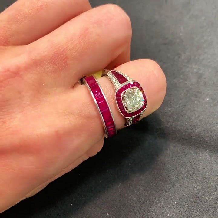 4ct Round Cut Ruby Sapphire Wedding Set