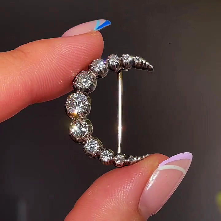 1.75ct Victorian Old Cut White crescent Sapphire Brooch