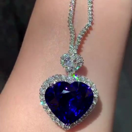 Heart Cut Blue Sapphire Pendant Necklace