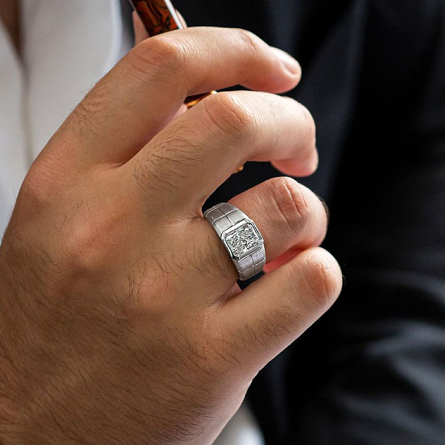 3ct Radiant Cut White Sapphire Men's Engagement Ring