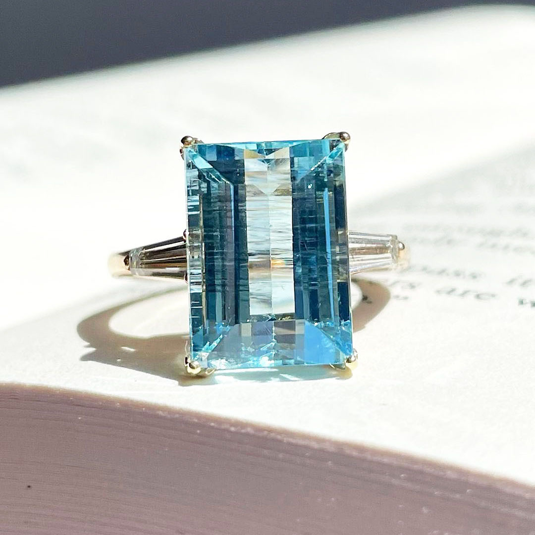 7ct Emerald Cut Aquamarine Sapphire Engagement Ring