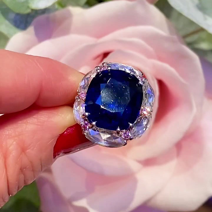 6ct Cushion Cut Blue Sapphire Engagement Ring