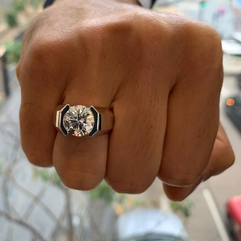 4ct Round Brilliant Cut White Sapphire Men's Engagement Ring