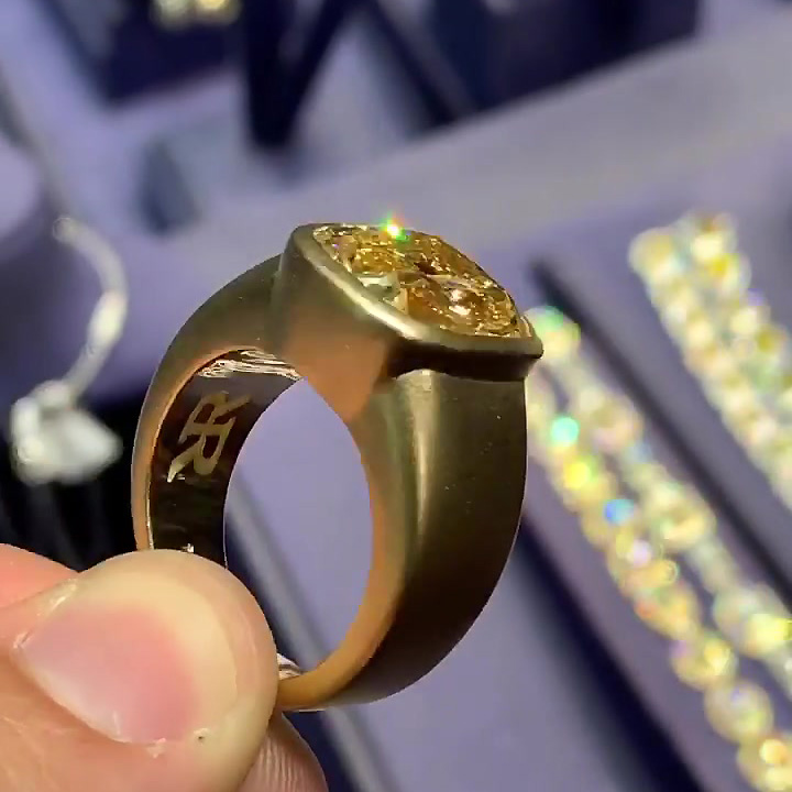 6ct Cushion Cut Yellow Sapphire Men's Engagement Ring