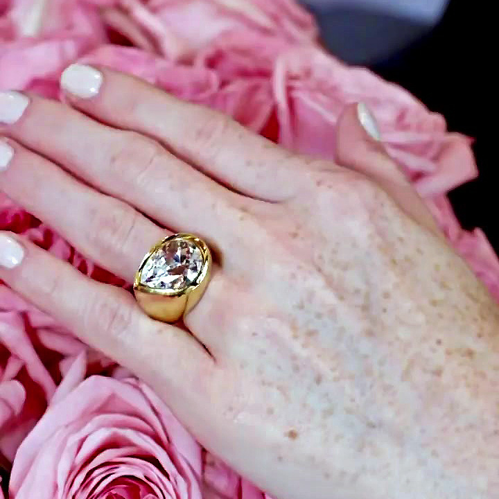 4ct Bezel Setting Pear Cut White Sapphire Engagement Ring