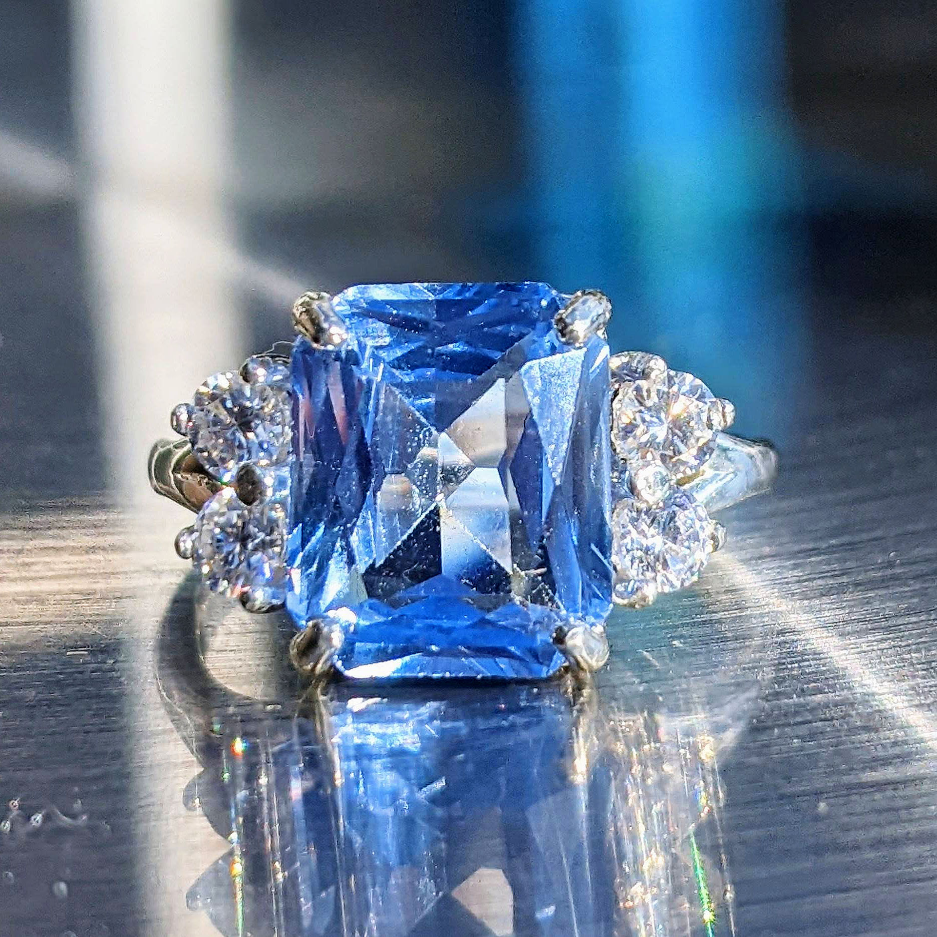 7ct Radiant Cut Aquamarine Sapphire Engagement Ring
