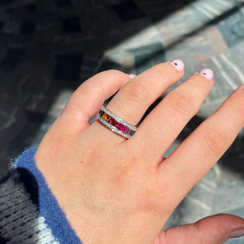 3.75ct Princess Cut Rainbow Sapphire Eternity Ring