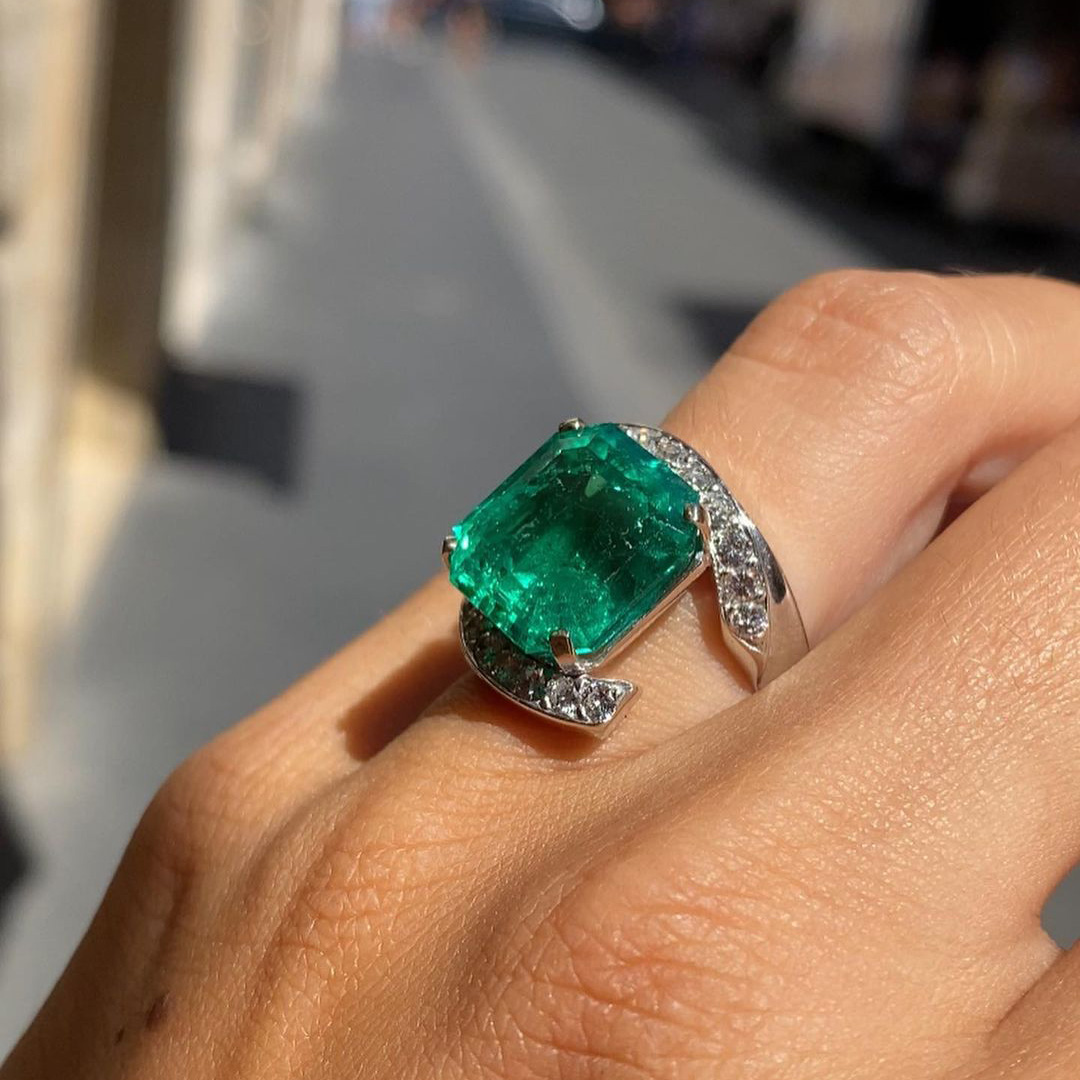 7ct Radiant Cut Emerald Sapphire Engagement Ring