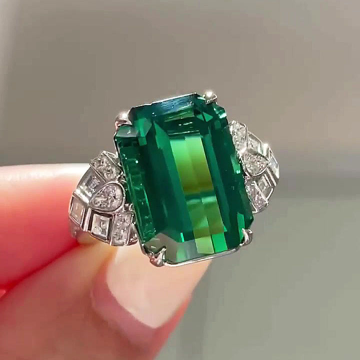 7ct Emerald Cut Emerald Sapphire Engagement Ring