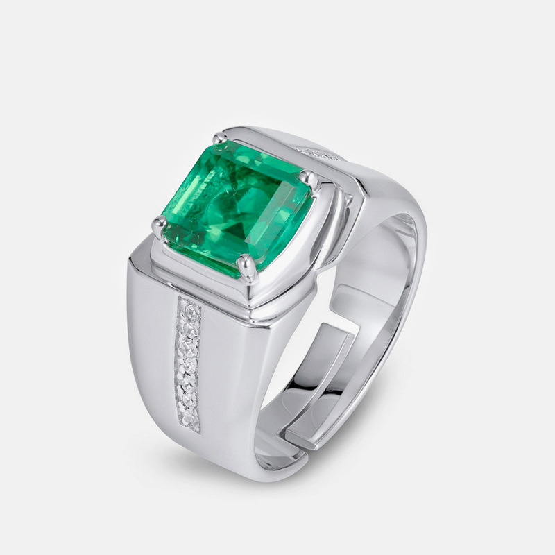 4ct Ascher Cut Emerald Sapphire Men's Engagement Ring