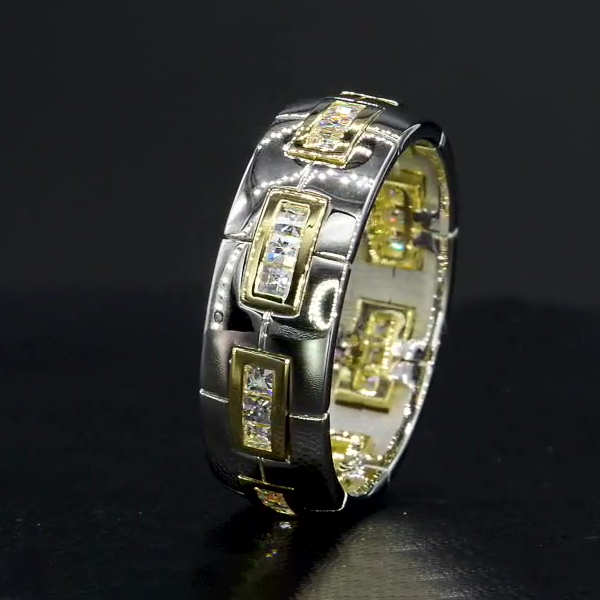 1.75ct Double Tone Princess Cut White Sapphire Men's Eternity Ring