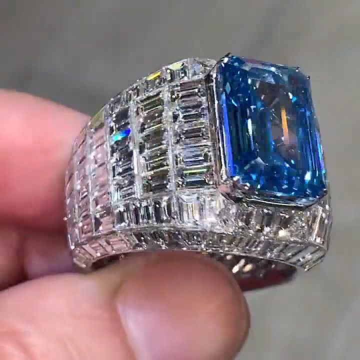 10ct Invisible Set Emerald Cut Blue Sapphire Men's Ring