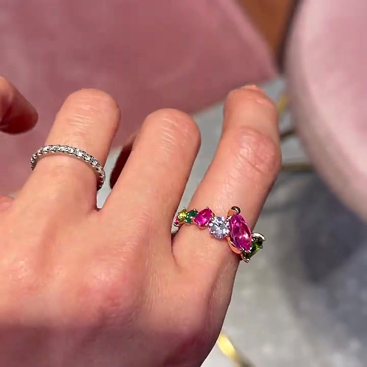 4.25ct Irregular Cut Rainbow Sapphire Eternity Ring